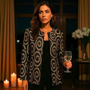 Charleston Rags Y2K Gold Swirl Metallic Jacket Sz 12 | Made USA | Holiday Glam